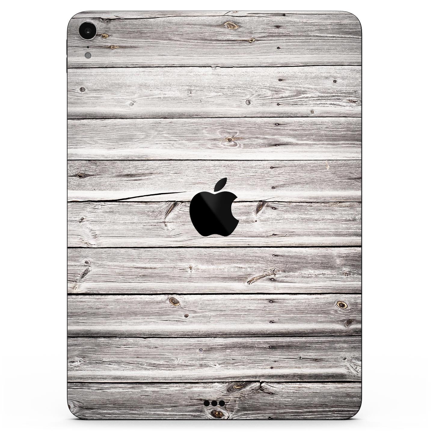 Aged White Wood Planks skin decal for Apple iPad Pro, showcasing a rustic wood design that enhances device aesthetics.