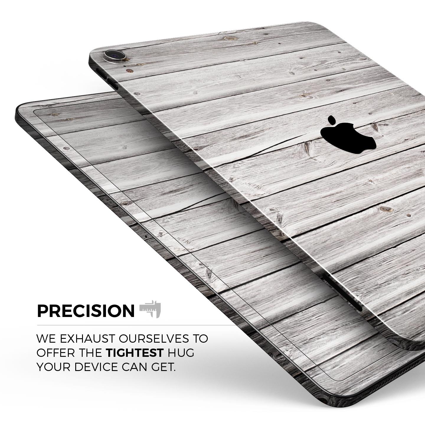 Aged White Wood Planks skin decal for Apple iPad Pro, showcasing a rustic wood design that enhances device aesthetics.