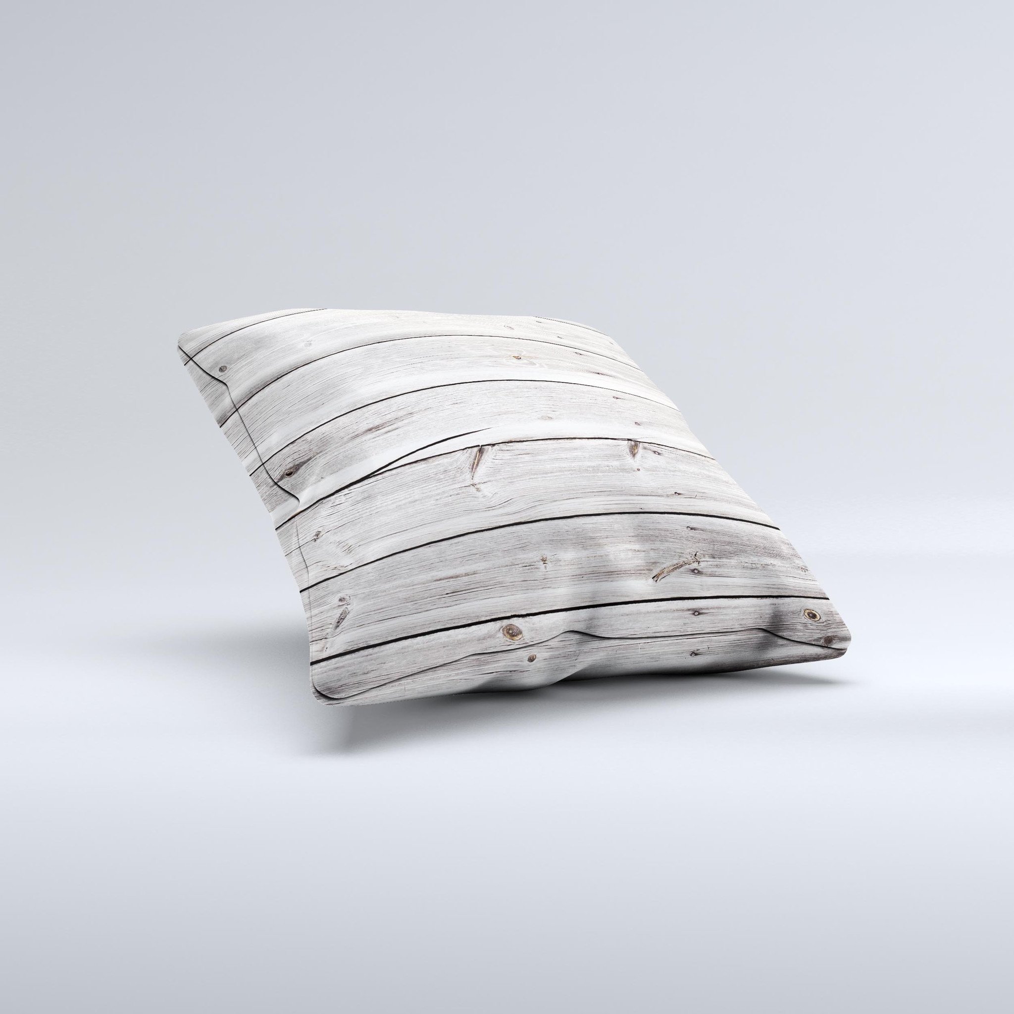 Aged White Wood Planks Ink-Fuzed Decorative Throw Pillow showcasing a rustic design with a soft fabric cover and plush filling.