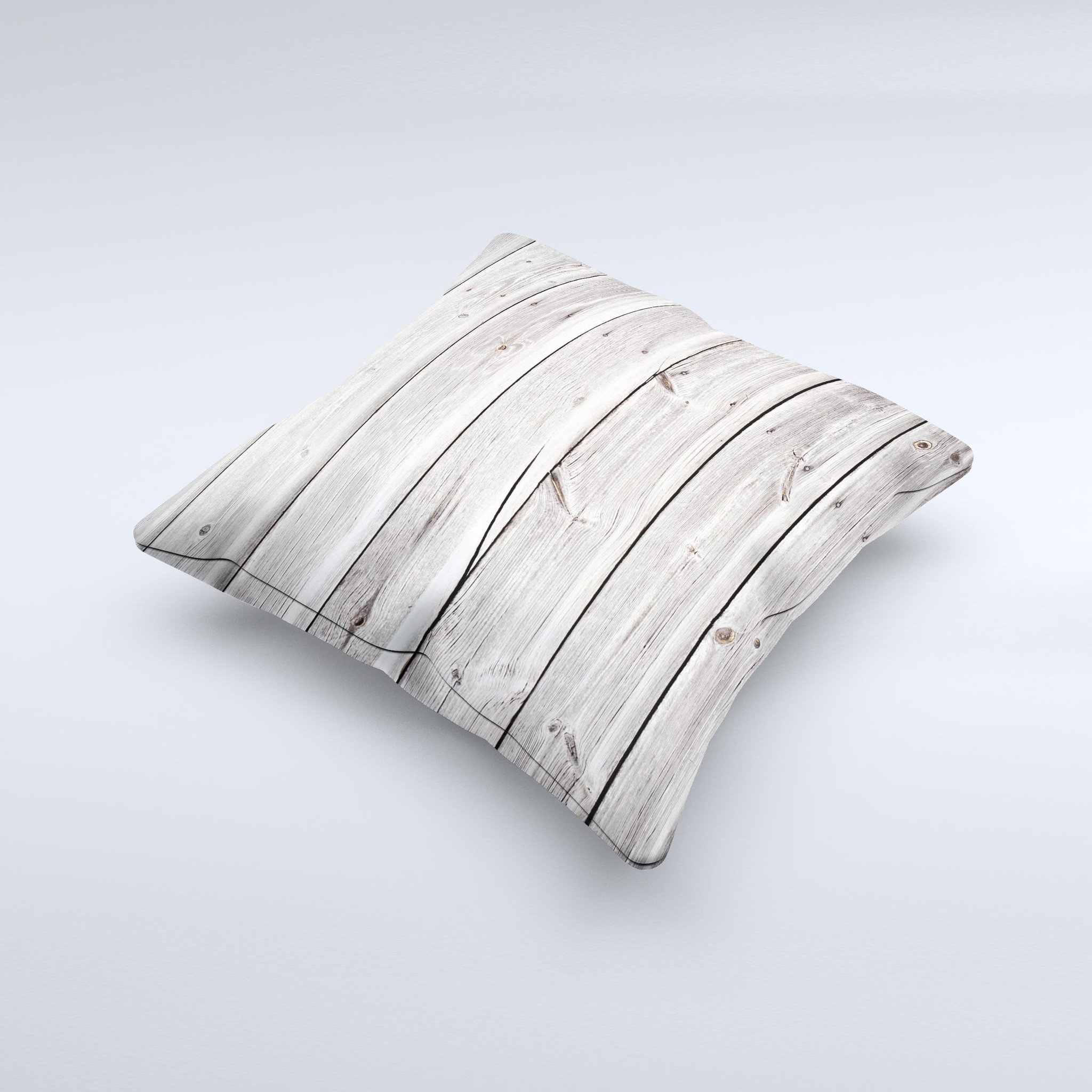 Aged White Wood Planks Ink-Fuzed Decorative Throw Pillow showcasing a rustic design with a soft fabric cover and plush filling.