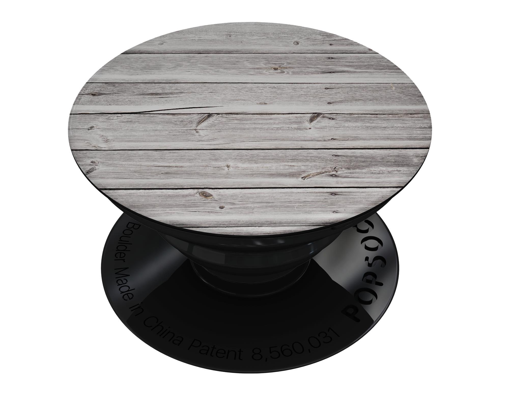 Aged White Wood Planks Skin Kit for PopSockets, showcasing a rustic wood design on a smartphone grip.