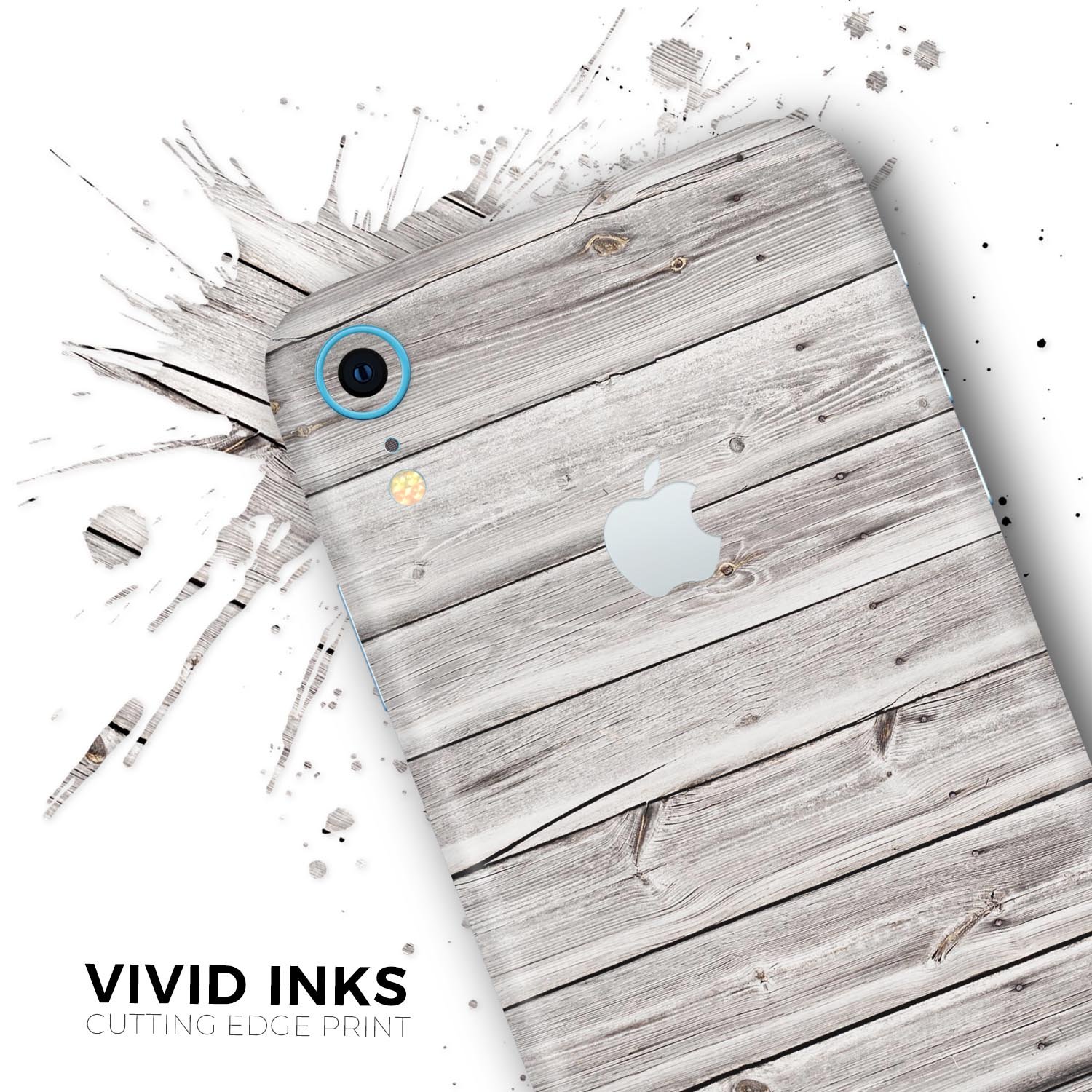 Aged White Wood Planks Skin-Kit for Apple iPhone models, showcasing a stylish wood design.