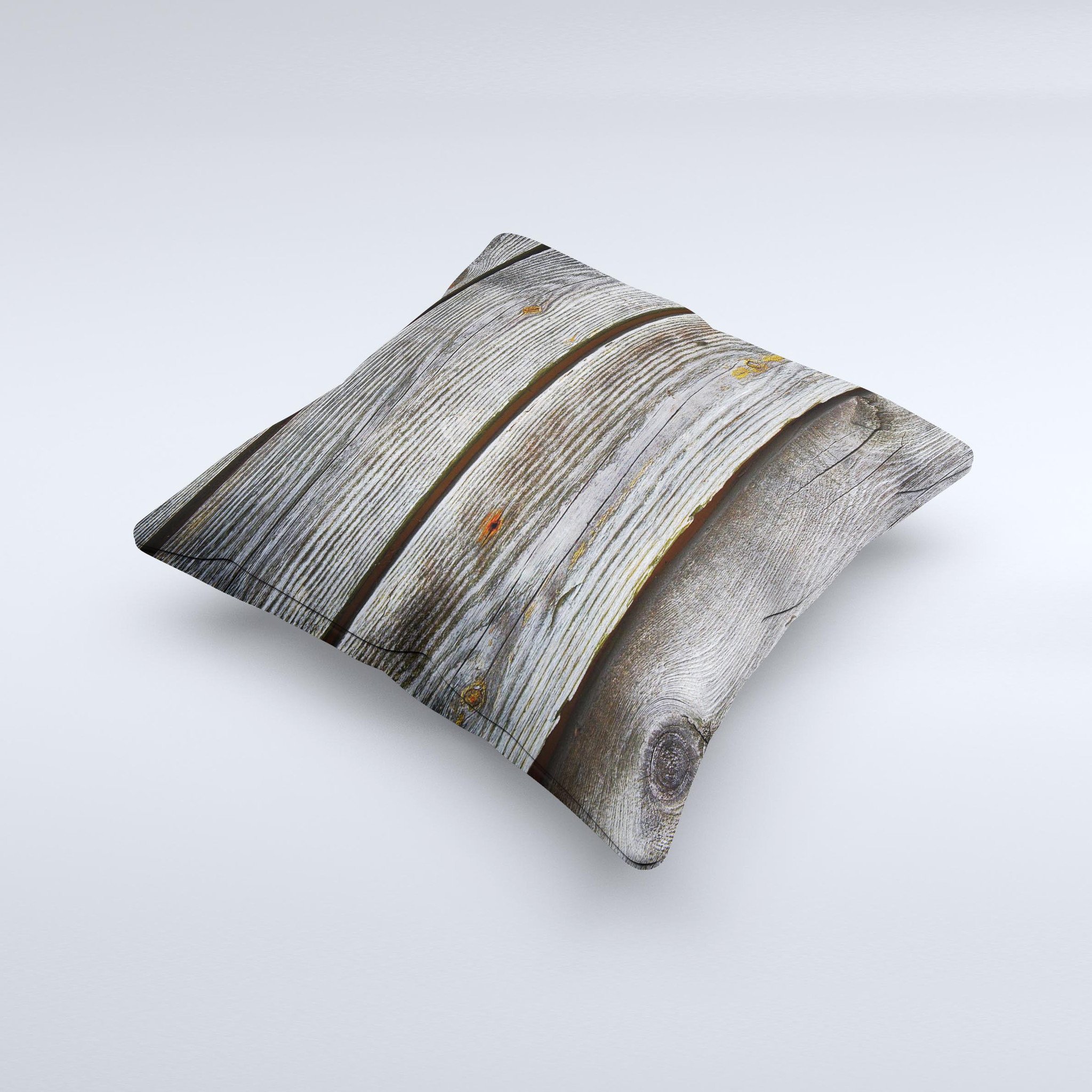 Aged Wood Planks Ink-Fuzed Decorative Throw Pillow showcasing a rustic design with high-quality fabric and unique handcrafted details.