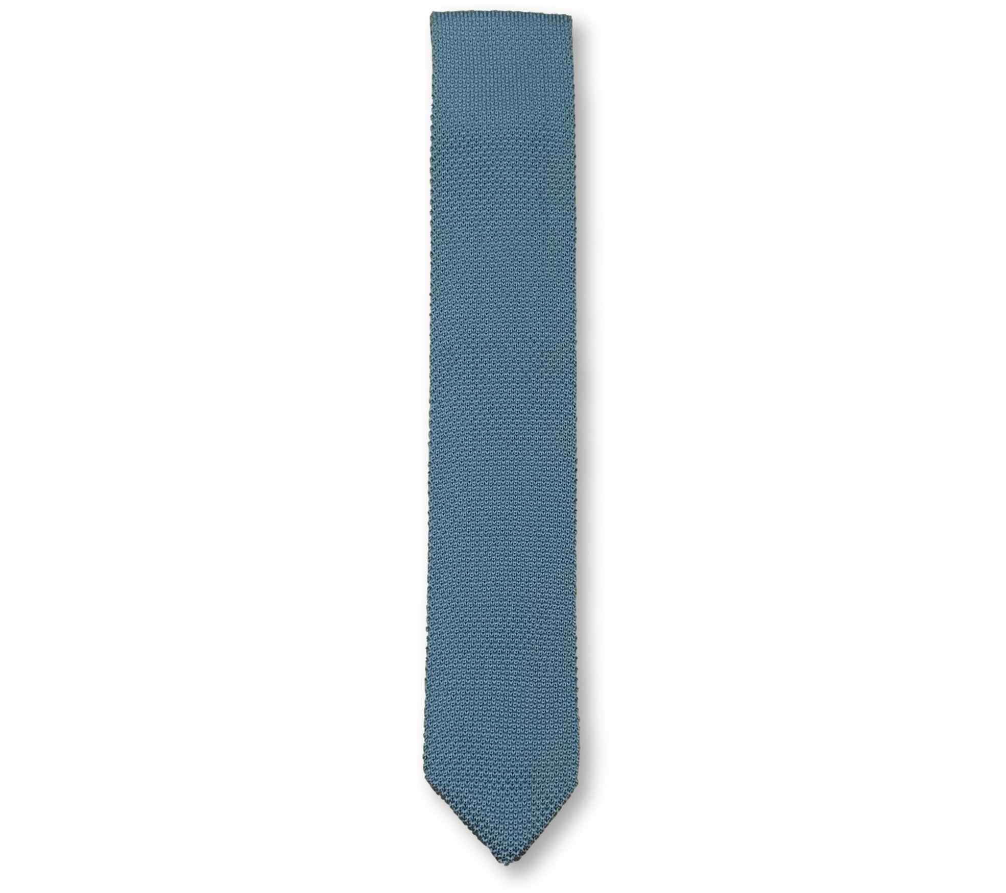 Air Force Blue knitted tie with a pointed end, showcasing its texture and color.