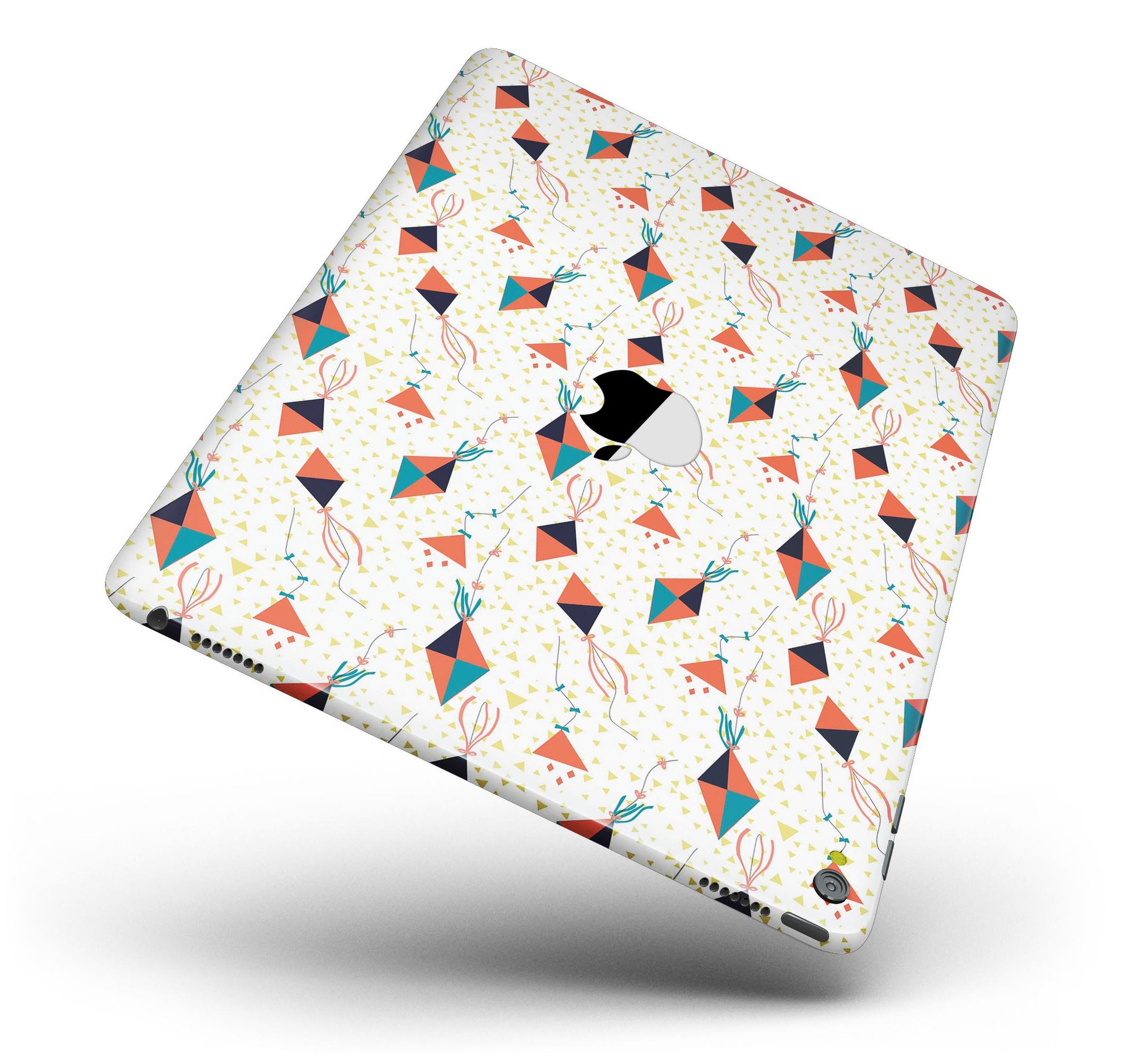 All Over Flying Kites Pattern Full Body Skin for iPad Pro, showcasing vibrant kite designs on a sleek vinyl surface.