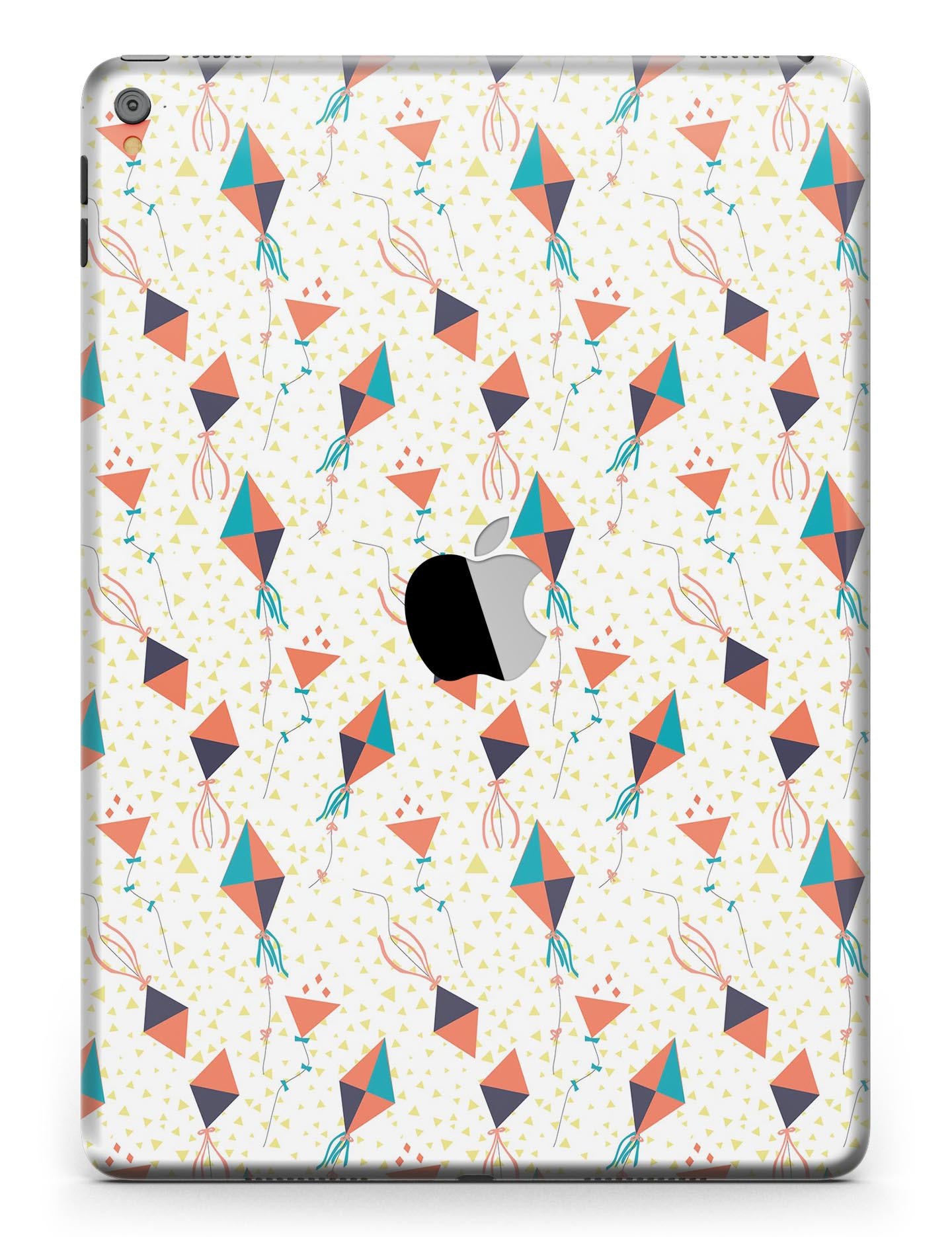 All Over Flying Kites Pattern Full Body Skin for iPad Pro, showcasing vibrant kite designs on a sleek vinyl surface.