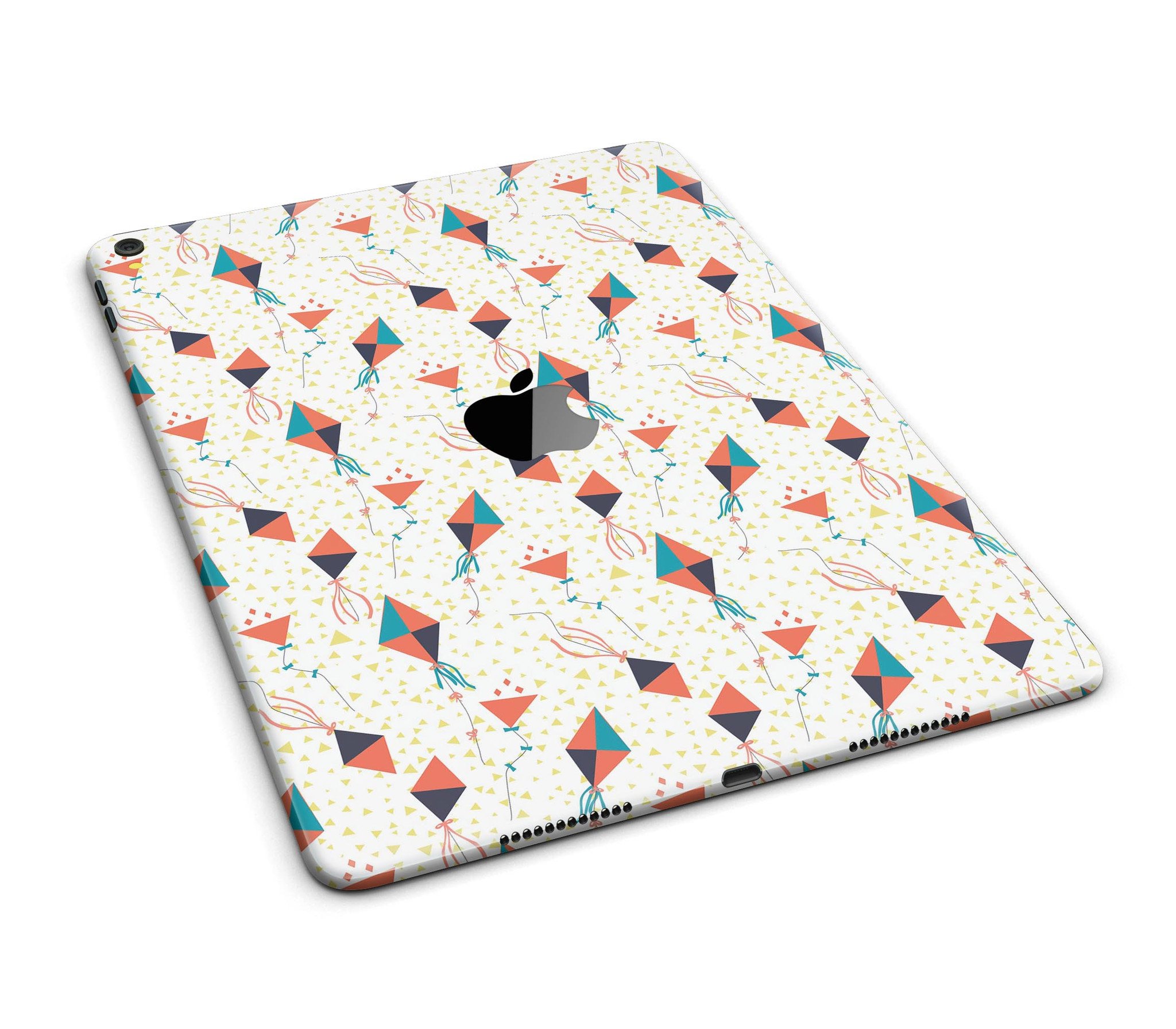 All Over Flying Kites Pattern Full Body Skin for iPad Pro, showcasing vibrant kite designs on a sleek vinyl surface.