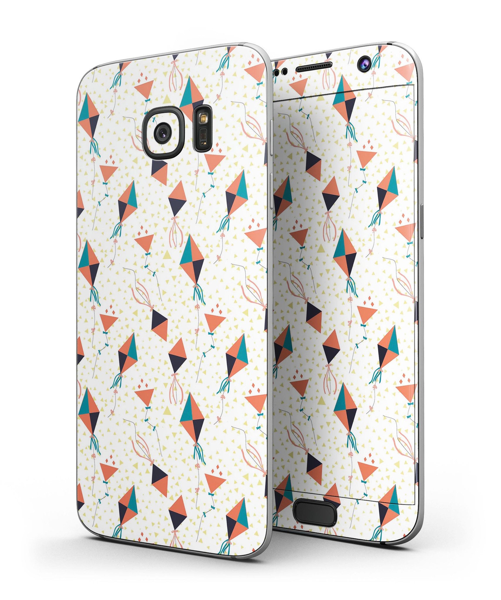 Samsung Galaxy S7/S7 Edge with All Over Flying Kites Pattern skin, showcasing vibrant colors and stylish design.