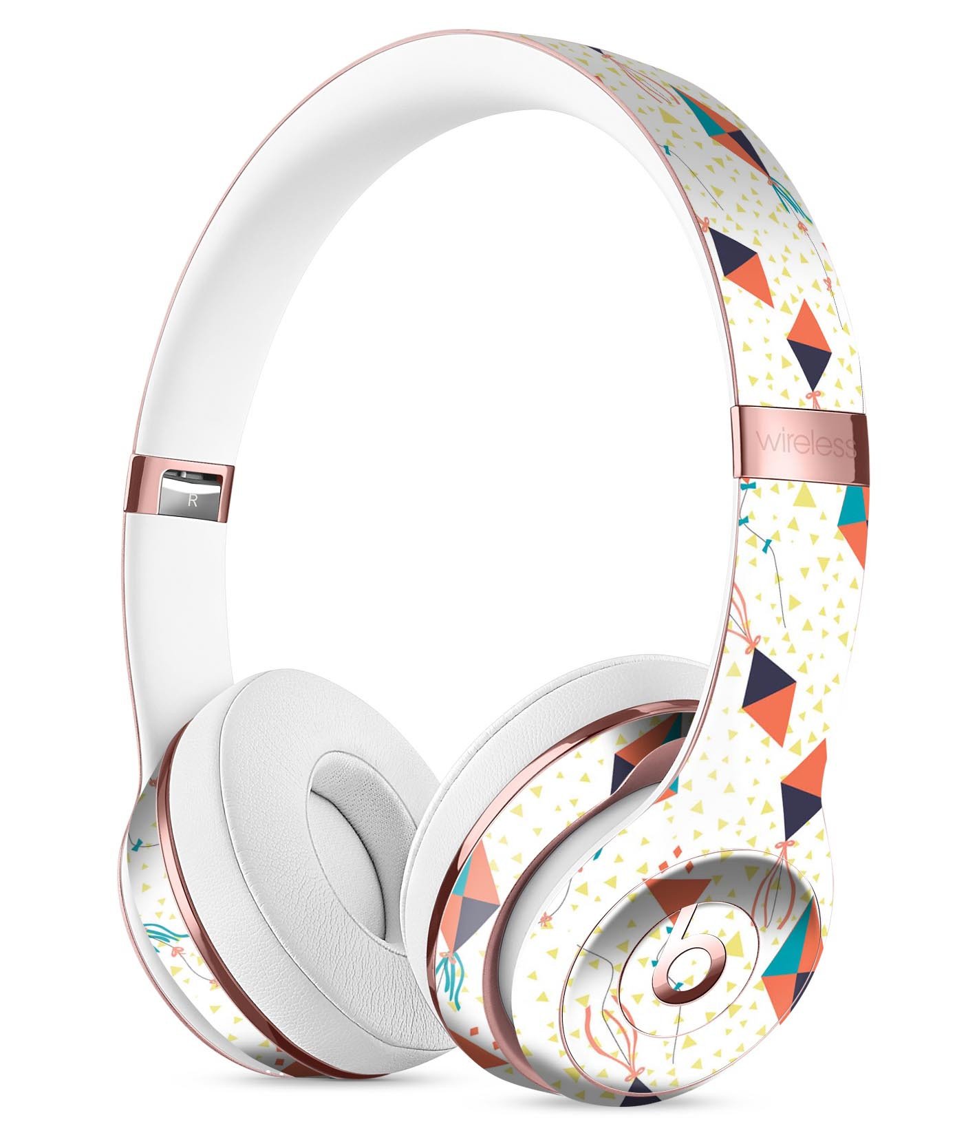 All Over Flying Kites Pattern Skin Kit for Beats by Dre Solo 3 Wireless Headphones, showcasing vibrant kite designs on a sleek vinyl surface.