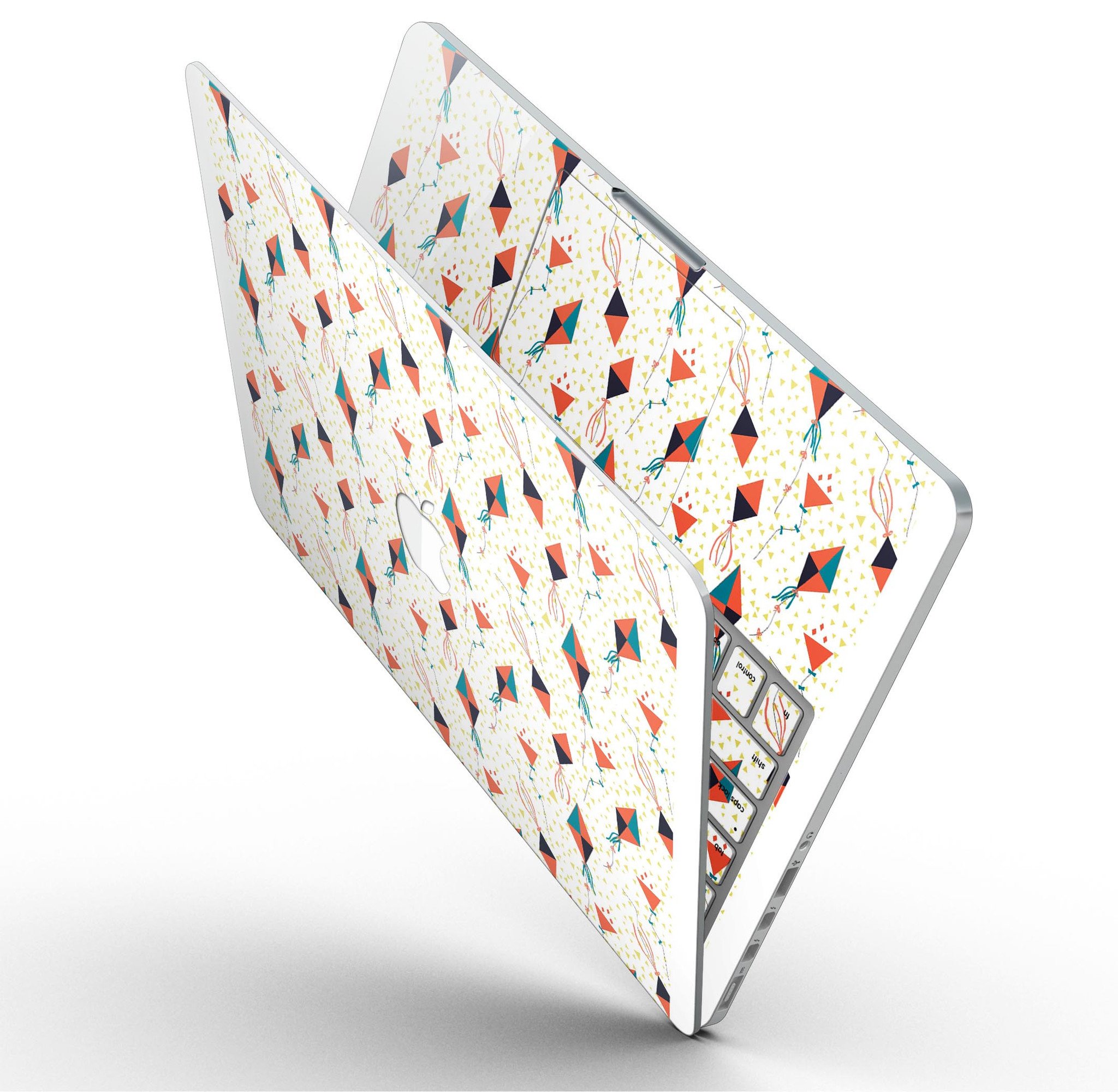 All Over Flying Kites Pattern skin for MacBook Pro with Retina Display, showcasing vibrant kite designs on a sleek vinyl surface.