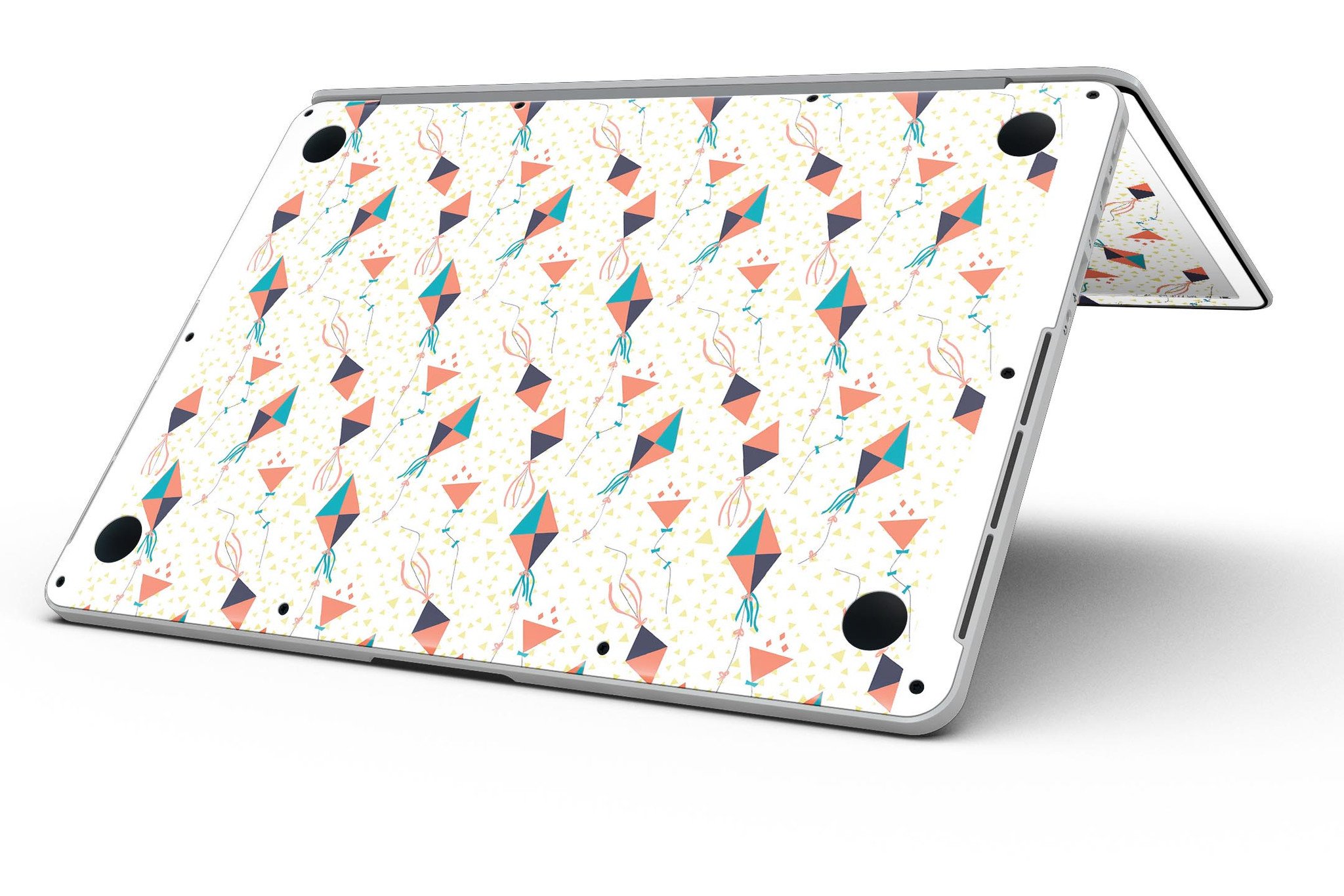 All Over Flying Kites Pattern skin for MacBook Pro with Retina Display, showcasing vibrant kite designs on a sleek vinyl surface.