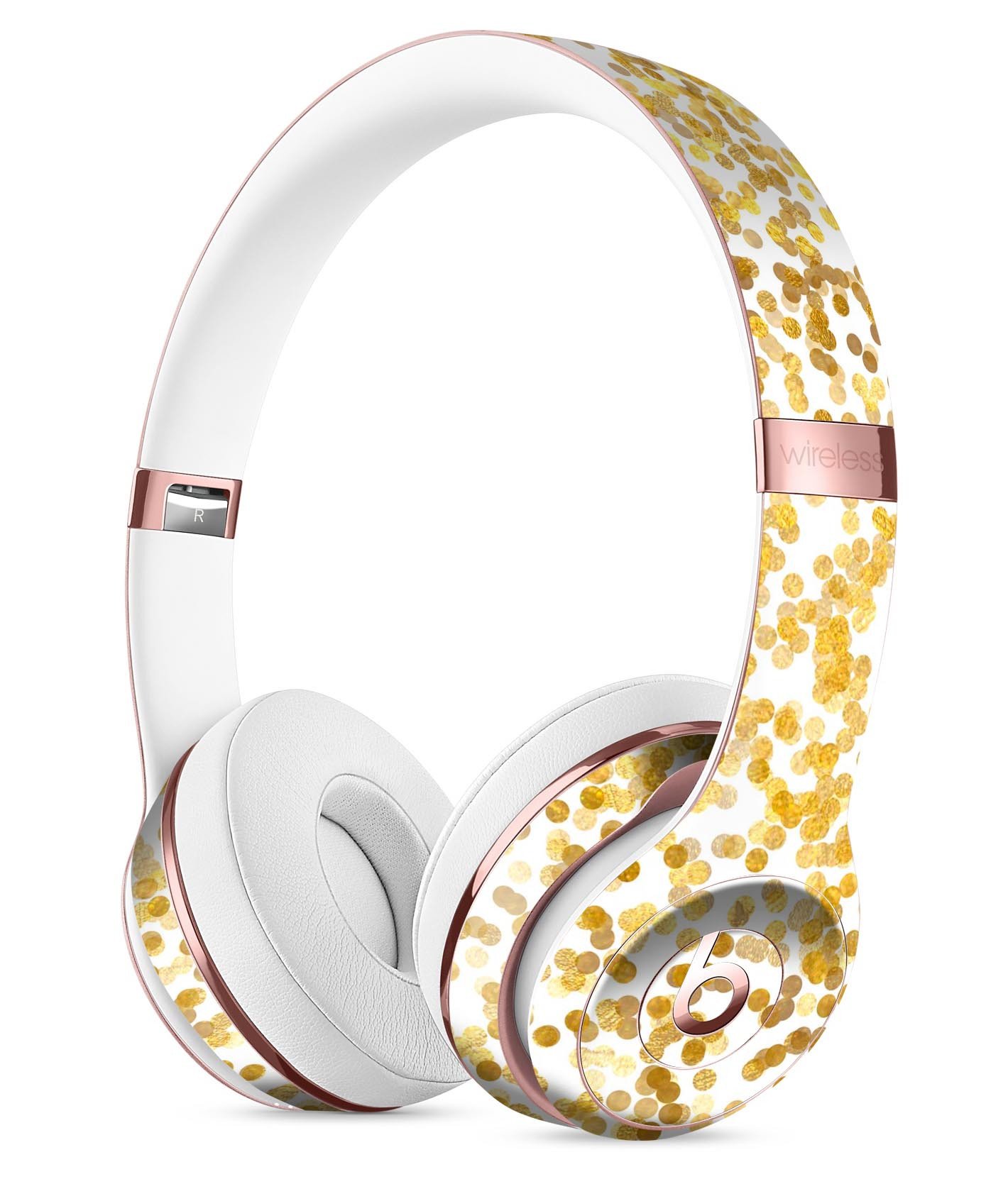 All Over Scattered Golden Micro Dots Skin Kit for Beats by Dre Solo 3 Wireless Headphones, showcasing a stylish design and premium vinyl material.