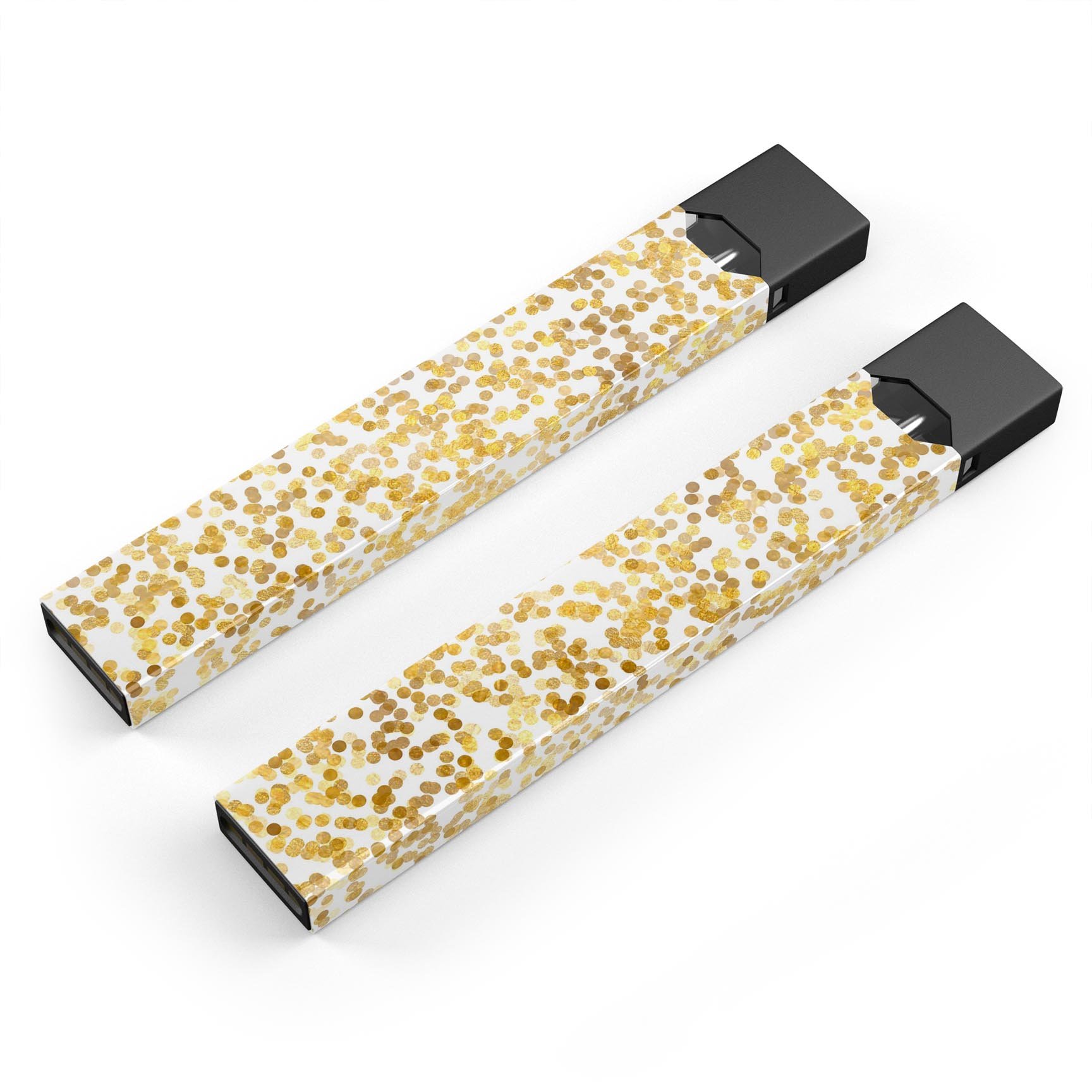 All Over Scattered Golden Micro Dots decal skin for JUUL vaping device, showcasing a stylish design with golden micro dots on a sleek surface.