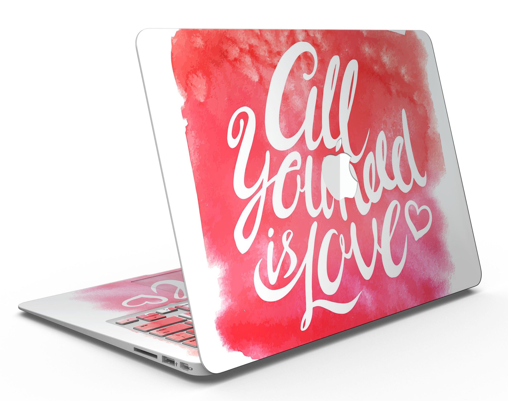 All You Need is Love MacBook Air Skin Kit featuring a vibrant design, showcasing its premium vinyl material and sleek finish.