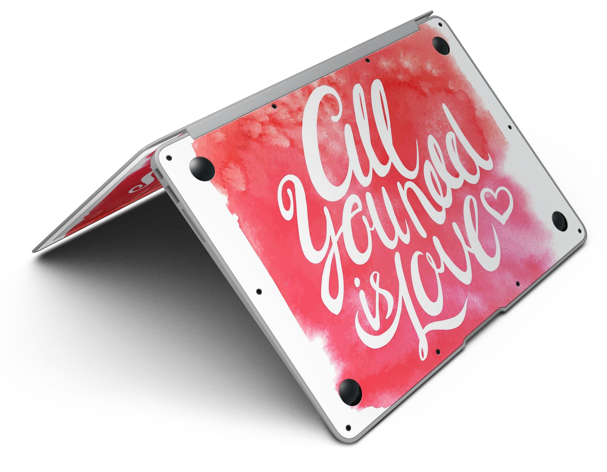 All You Need is Love MacBook Air Skin Kit featuring a vibrant design, showcasing its premium vinyl material and sleek finish.