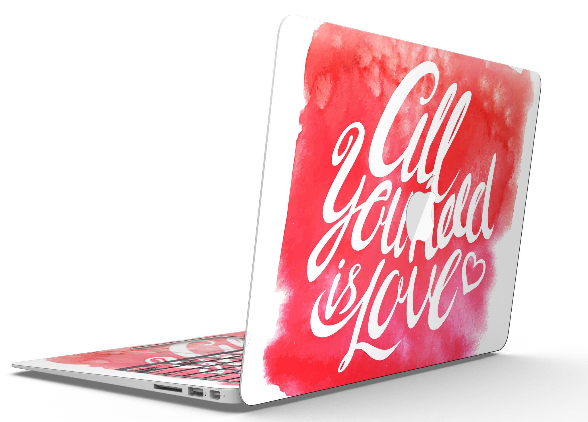 All You Need is Love MacBook Air Skin Kit featuring a vibrant design, showcasing its premium vinyl material and sleek finish.