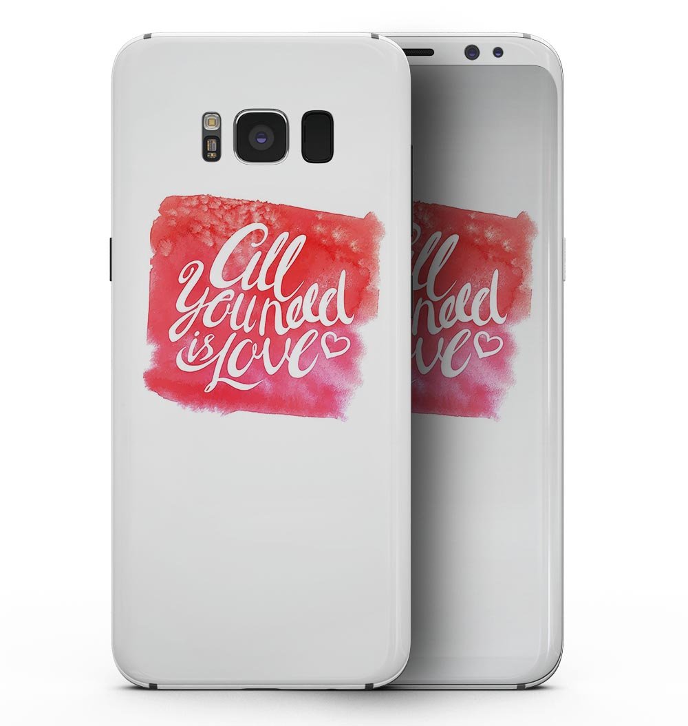 Samsung Galaxy S8 with All You Need is Love full-body skin kit, showcasing vibrant design and sleek finish.