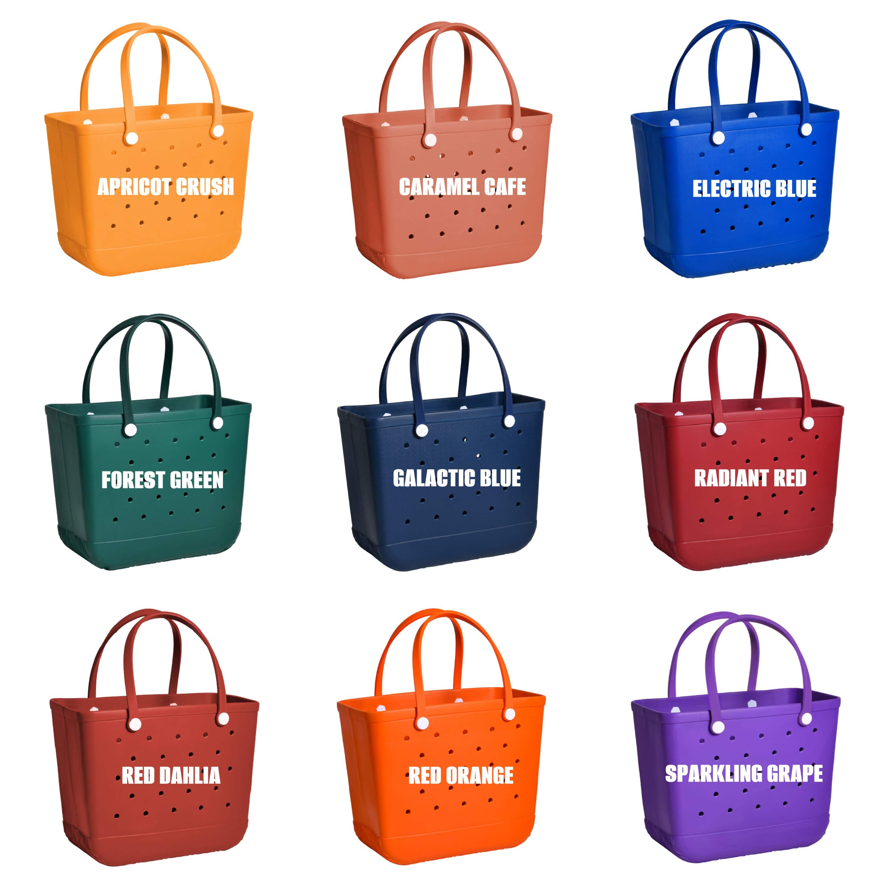 A vibrant All-Around Adventure X-Large Eva Tote in various colors, showcasing its spacious design and double handles, perfect for any occasion.