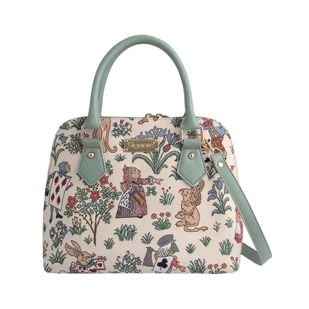 Alice in Wonderland Convertible Bag featuring whimsical characters and eco-friendly materials, perfect for stylish women.