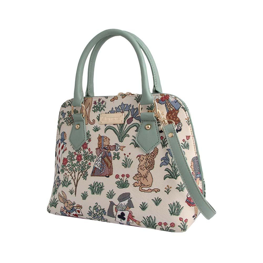 Alice in Wonderland Convertible Bag featuring whimsical characters and eco-friendly materials, perfect for stylish women.