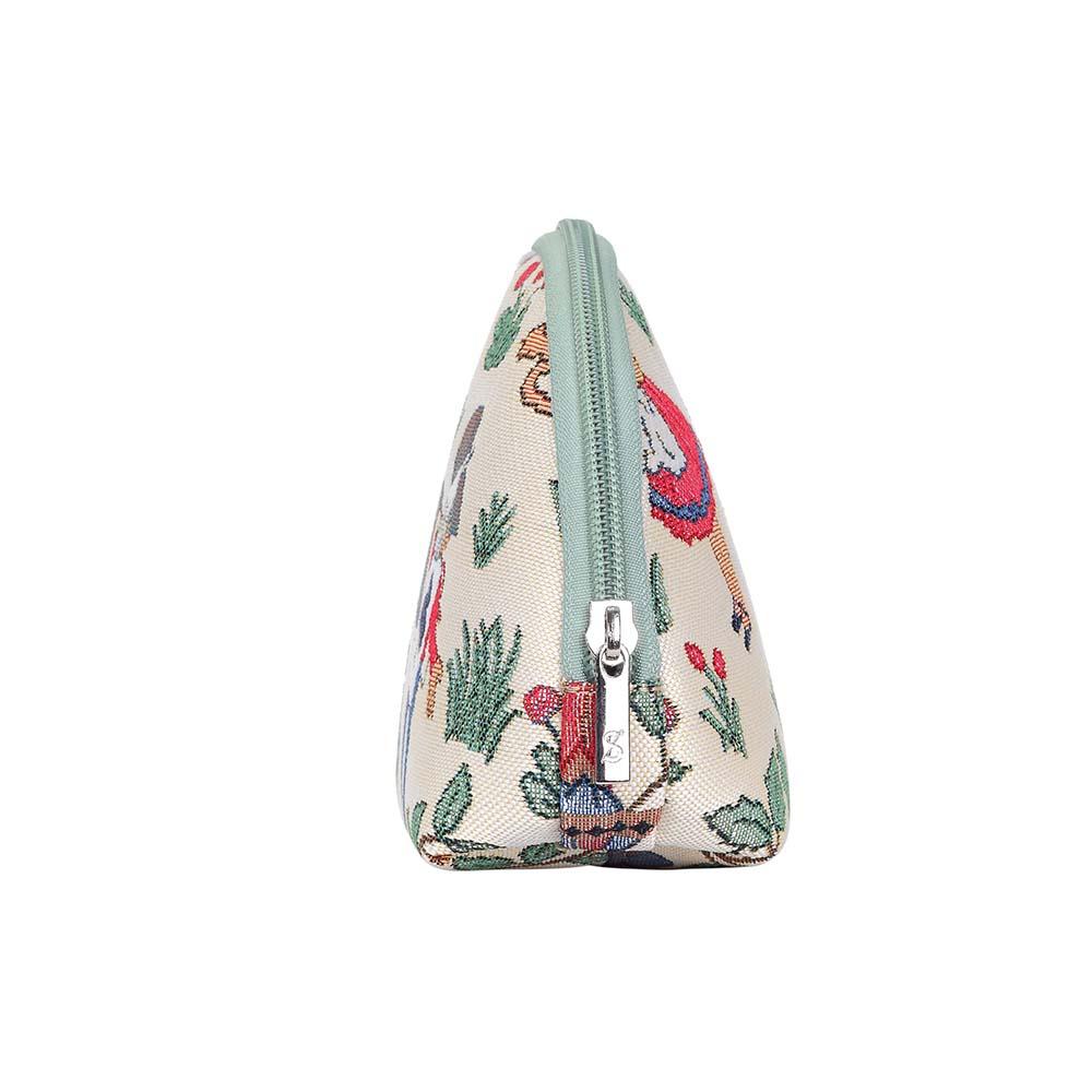 Alice in Wonderland Cosmetic Bag featuring whimsical characters and eco-friendly materials, perfect for storing makeup essentials.