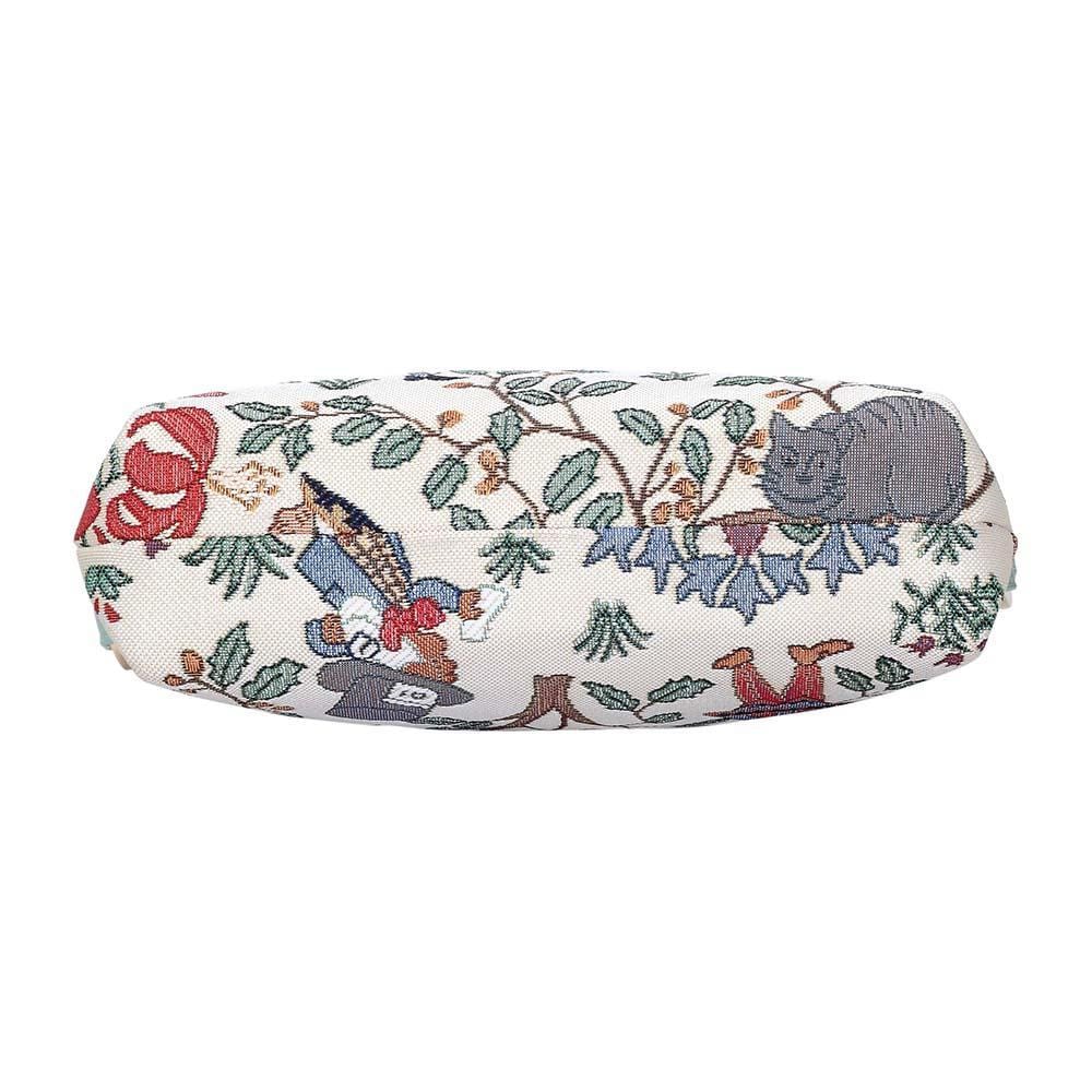 Alice in Wonderland Cosmetic Bag featuring whimsical characters and eco-friendly materials, perfect for storing makeup essentials.