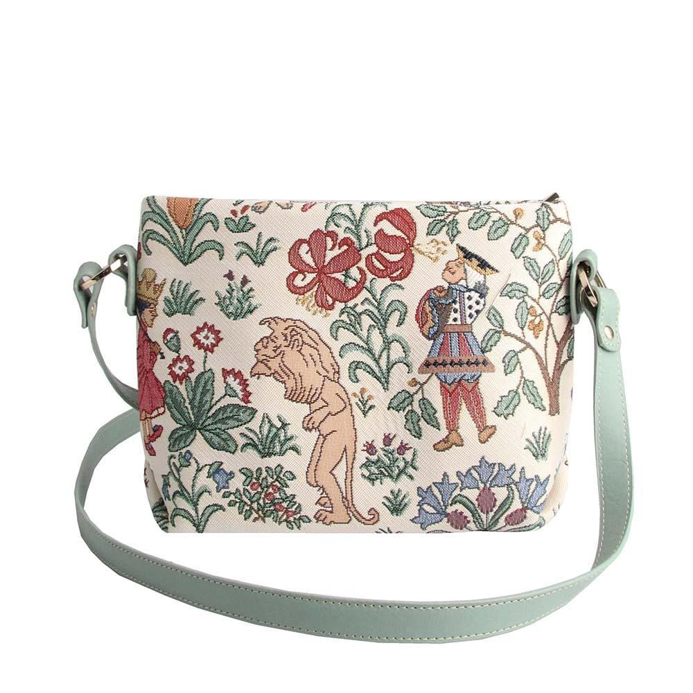 Alice in Wonderland Cross Body Bag featuring whimsical characters and eco-friendly materials, perfect for everyday use.