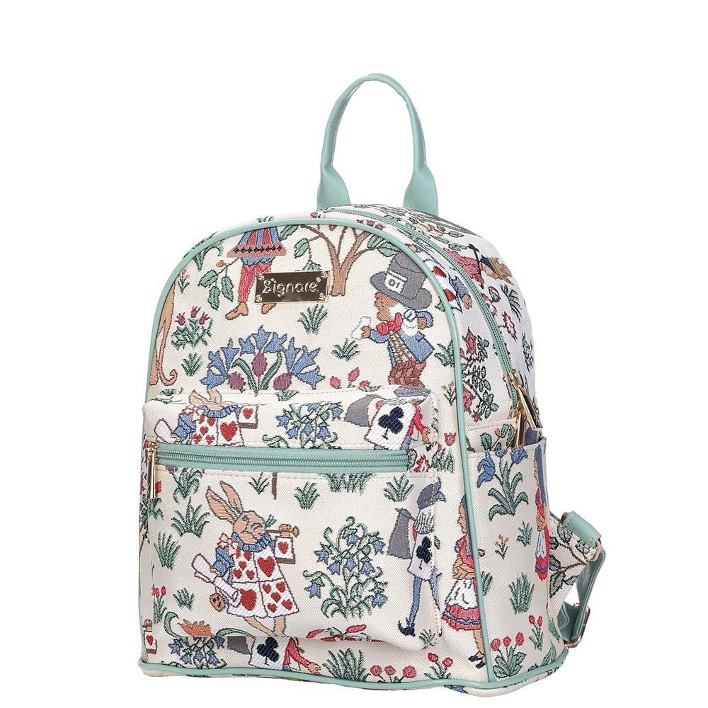 Alice in Wonderland Daypack featuring whimsical characters and eco-friendly materials, perfect for everyday use.