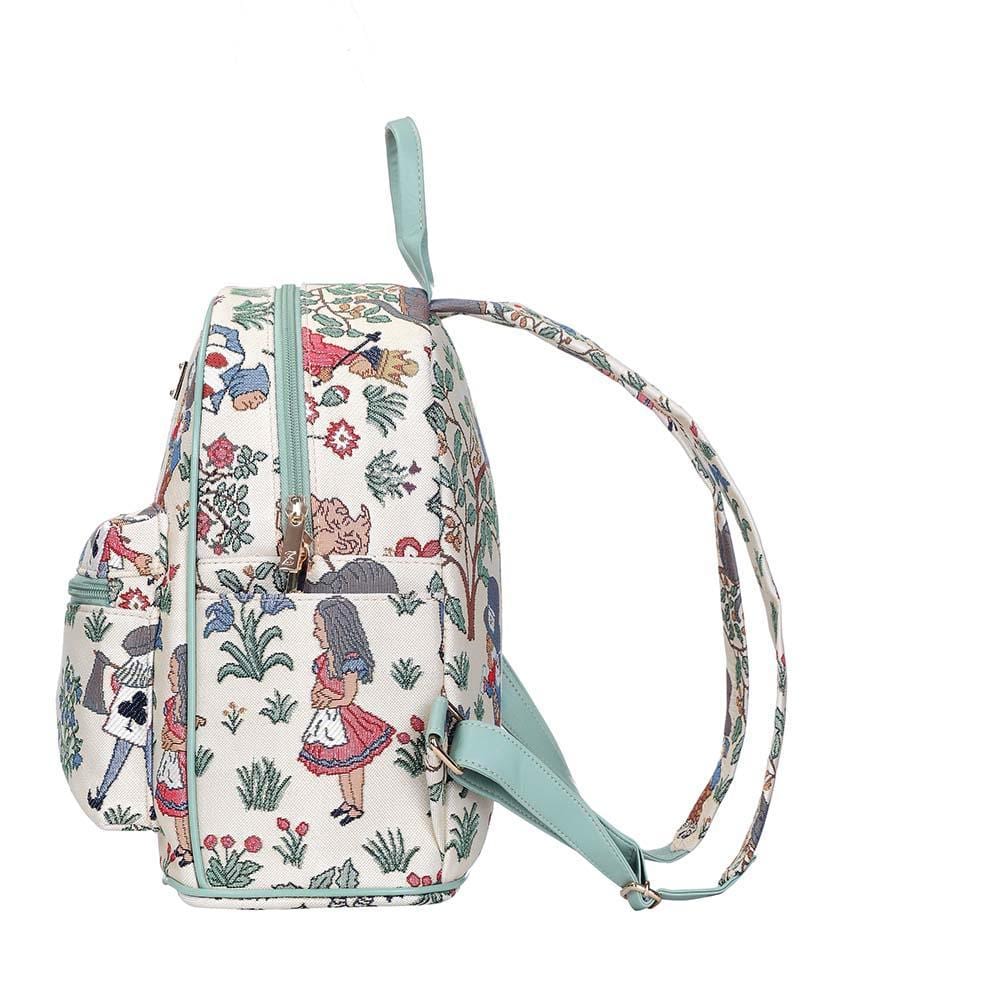 Alice in Wonderland Daypack featuring whimsical characters and eco-friendly materials, perfect for everyday use.