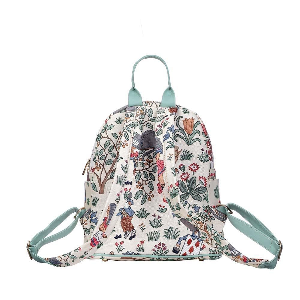 Alice in Wonderland Daypack featuring whimsical characters and eco-friendly materials, perfect for everyday use.