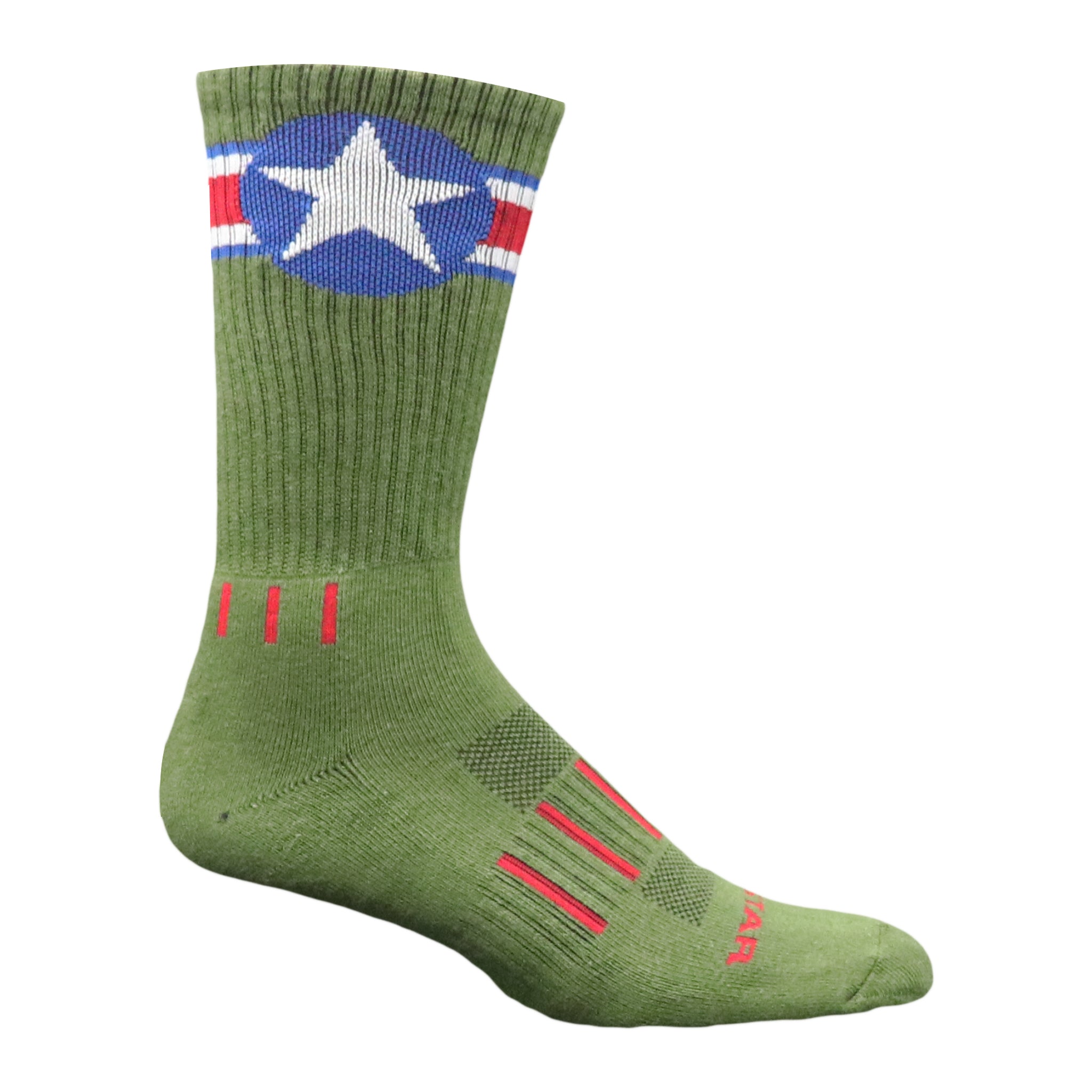 American Star Crew Socks featuring a bold star design and vibrant stripes, perfect for showcasing patriotism.