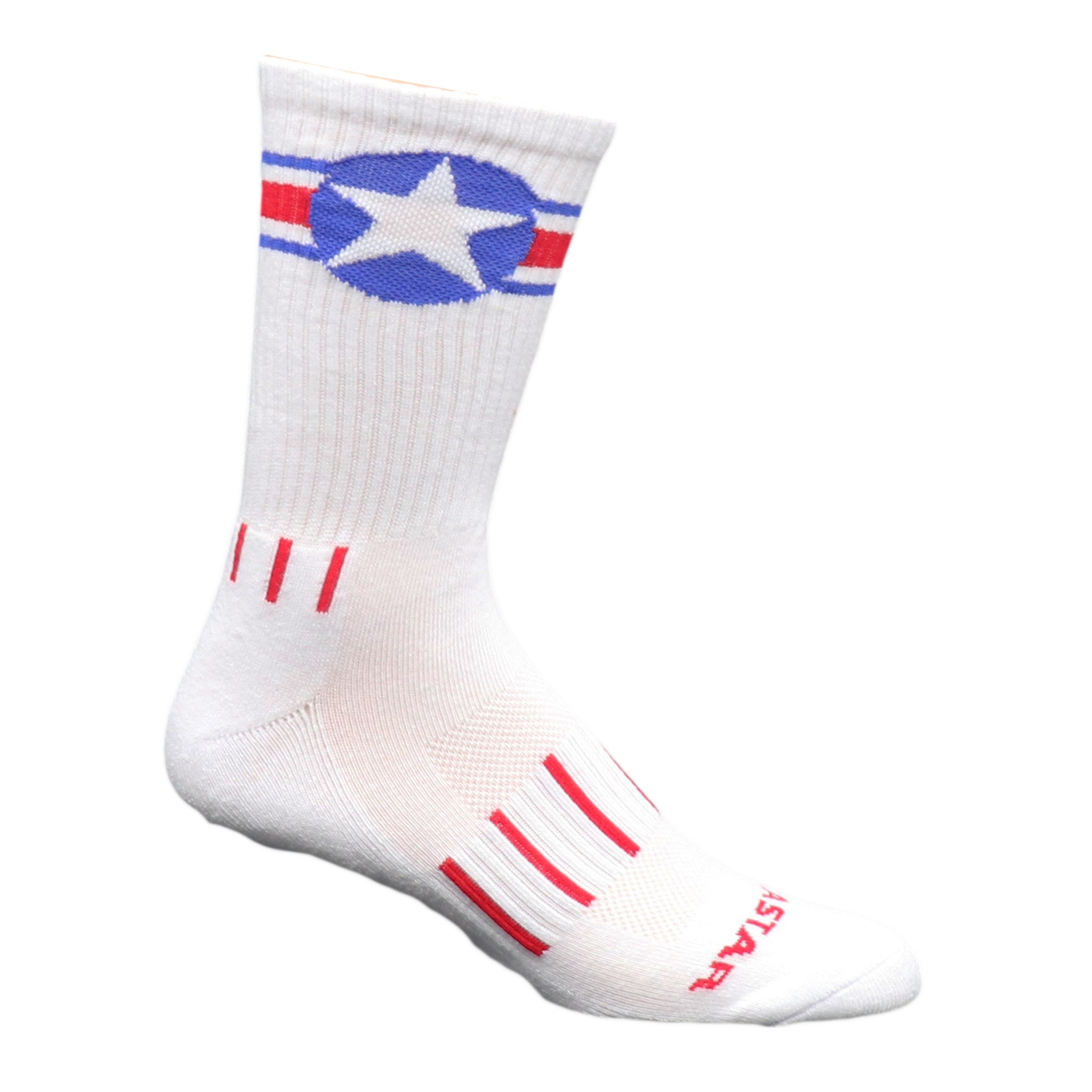 American Star Crew Socks featuring a bold star design and vibrant stripes, perfect for showcasing patriotism.