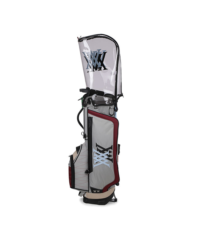 ANEW Golf Double Logo Stand Bag in Magenta featuring a unique curved camo pattern and luxurious embo-type material.