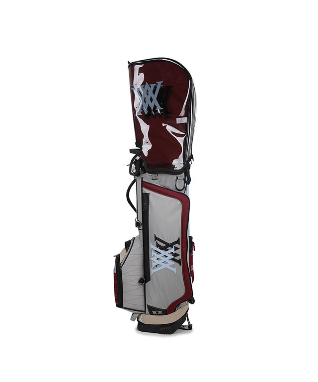 ANEW Golf Double Logo Stand Bag in Magenta featuring a unique curved camo pattern and luxurious embo-type material.