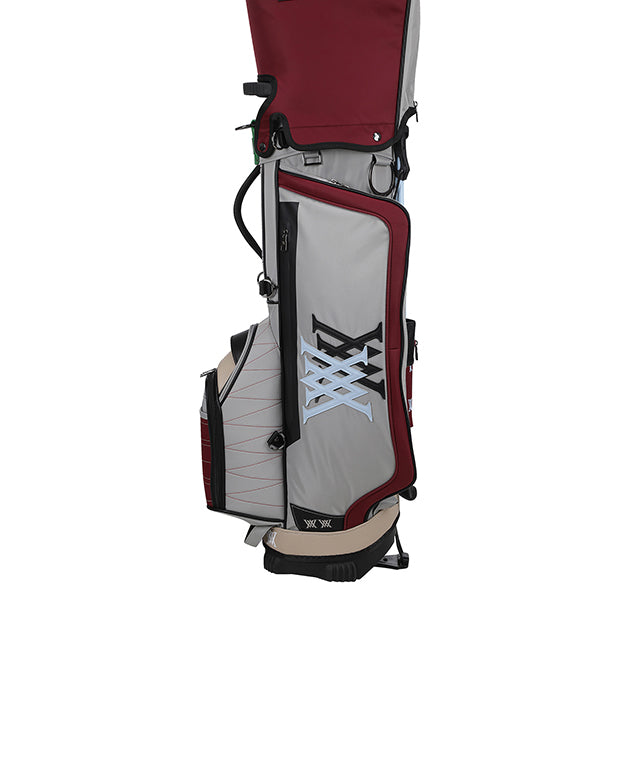 ANEW Golf Double Logo Stand Bag in Magenta featuring a unique curved camo pattern and luxurious embo-type material.