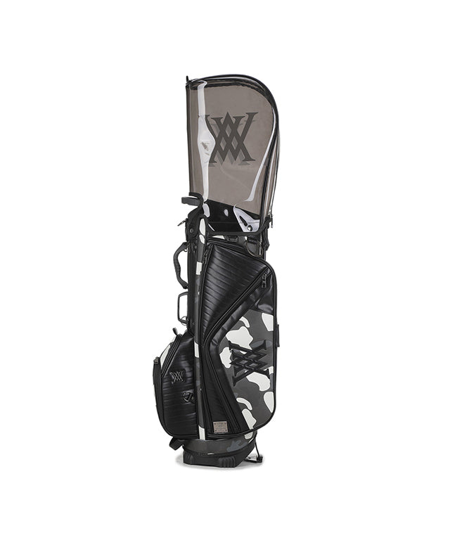 ANEW Golf Indie Camo Stand Bag in Black featuring stylish design and multiple storage pockets.