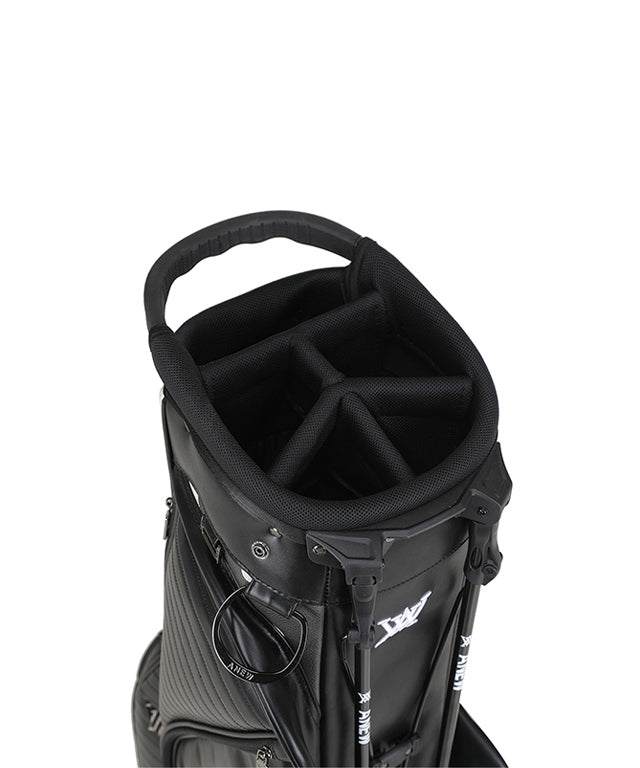 ANEW Golf Indie Camo Stand Bag in Black featuring stylish design and multiple storage pockets.