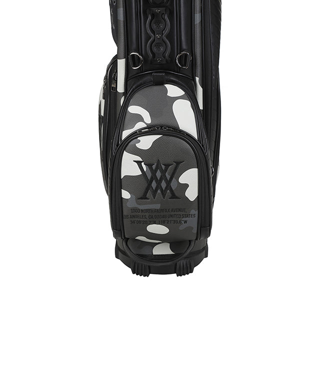 ANEW Golf Indie Camo Stand Bag in Black featuring stylish design and multiple storage pockets.