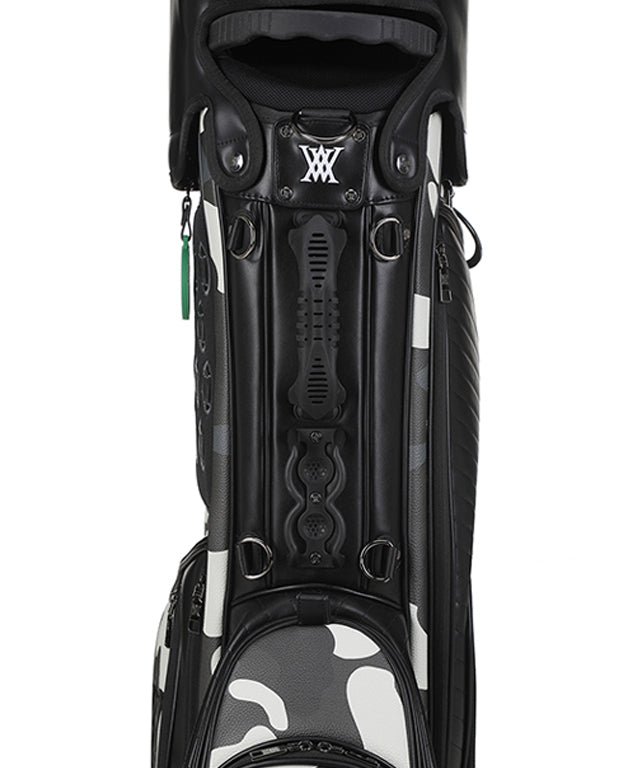 ANEW Golf Indie Camo Stand Bag in Black featuring stylish design and multiple storage pockets.