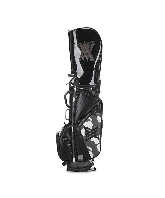 ANEW Golf Indie Camo Stand Bag in Black featuring stylish design and multiple storage pockets.