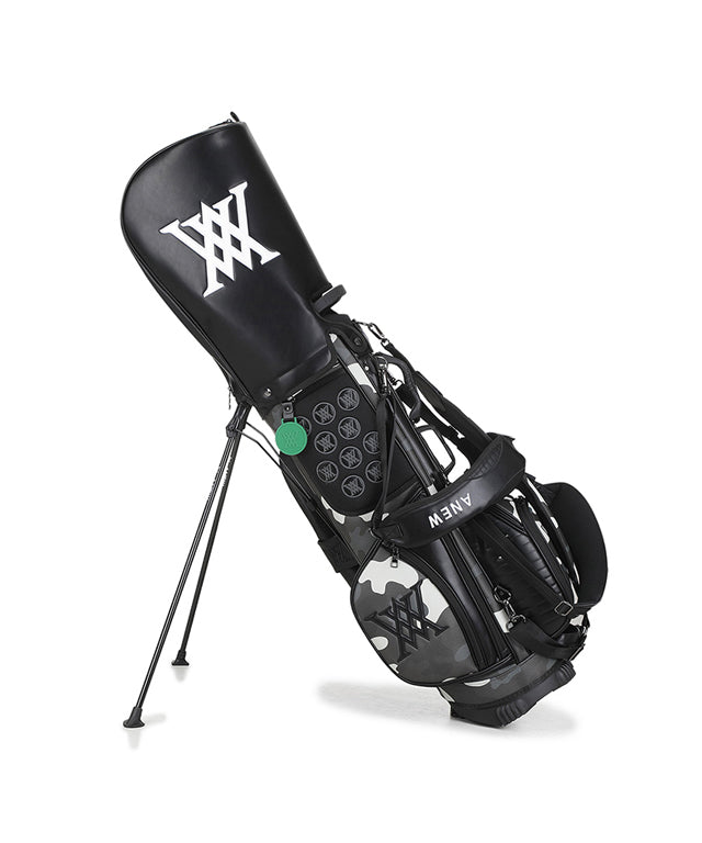 ANEW Golf Indie Camo Stand Bag in Black featuring stylish design and multiple storage pockets.