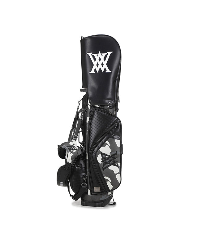 ANEW Golf Indie Camo Stand Bag in Black featuring stylish design and multiple storage pockets.