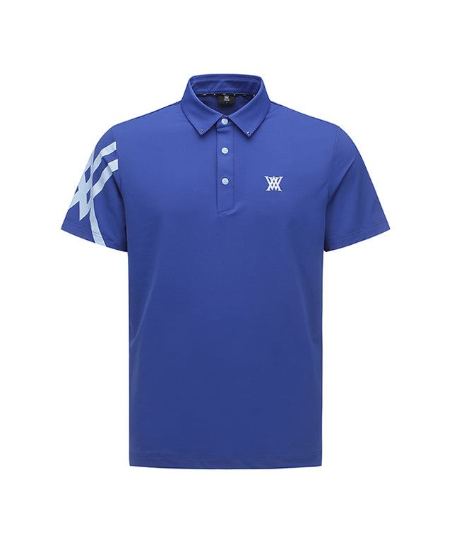 ANEW Golf Men Sleeve Signature Logo T-Shirt in R/Blue, showcasing the stylish design and breathable fabric.