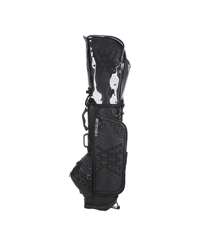 ANEW Golf New Black Stand Bag featuring synthetic leather, multiple pockets, and stylish design.