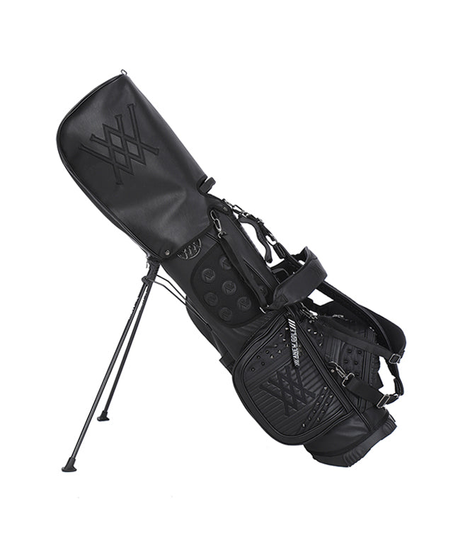 ANEW Golf New Black Stand Bag featuring synthetic leather, multiple pockets, and stylish design.