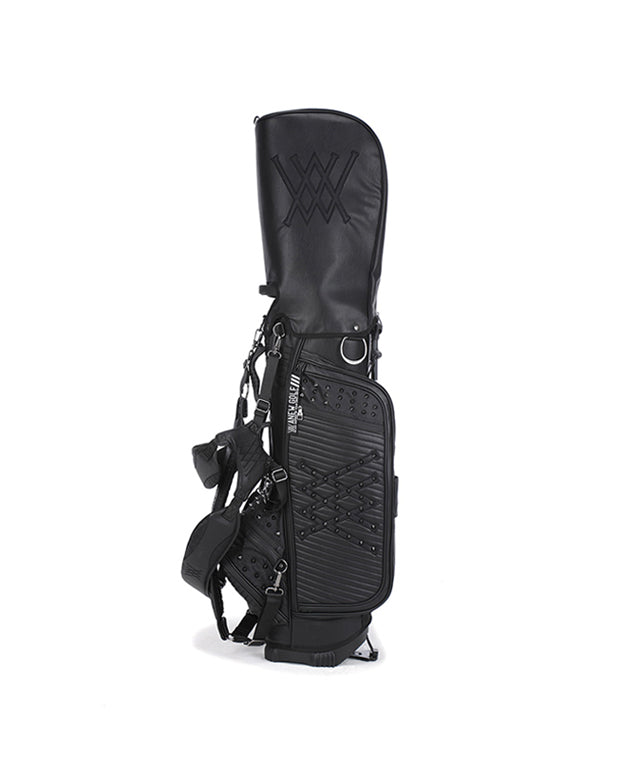 ANEW Golf New Black Stand Bag featuring synthetic leather, multiple pockets, and stylish design.