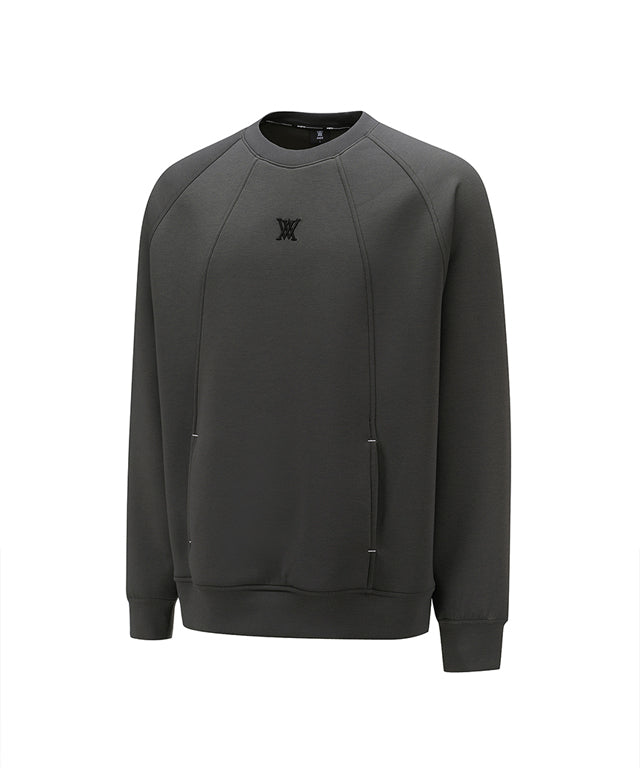 ANEW Golf Uni Incision Point MTM sweatshirt featuring logo embroidery and hidden kangaroo pocket, designed for comfort and style.