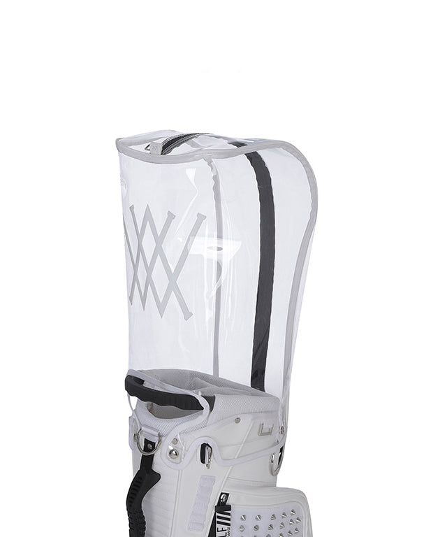 ANEW Golf White Stand Bag featuring a stylish design with multiple storage pockets and accessories.