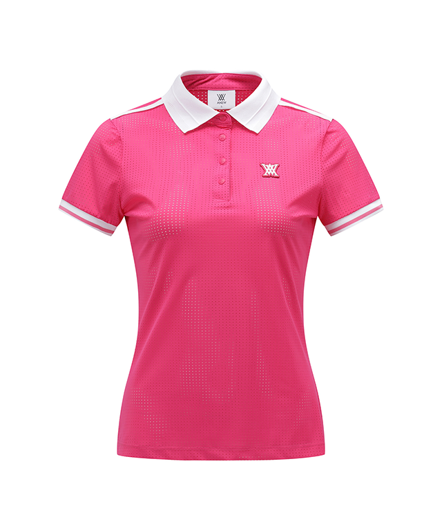 ANEW Golf Women's Hot Pink T-Shirt featuring a ventilation collar, perfect for golf and casual wear.