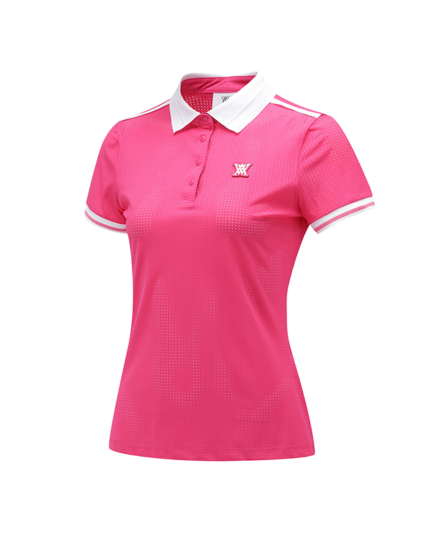 ANEW Golf Women's Hot Pink T-Shirt featuring a ventilation collar, perfect for golf and casual wear.